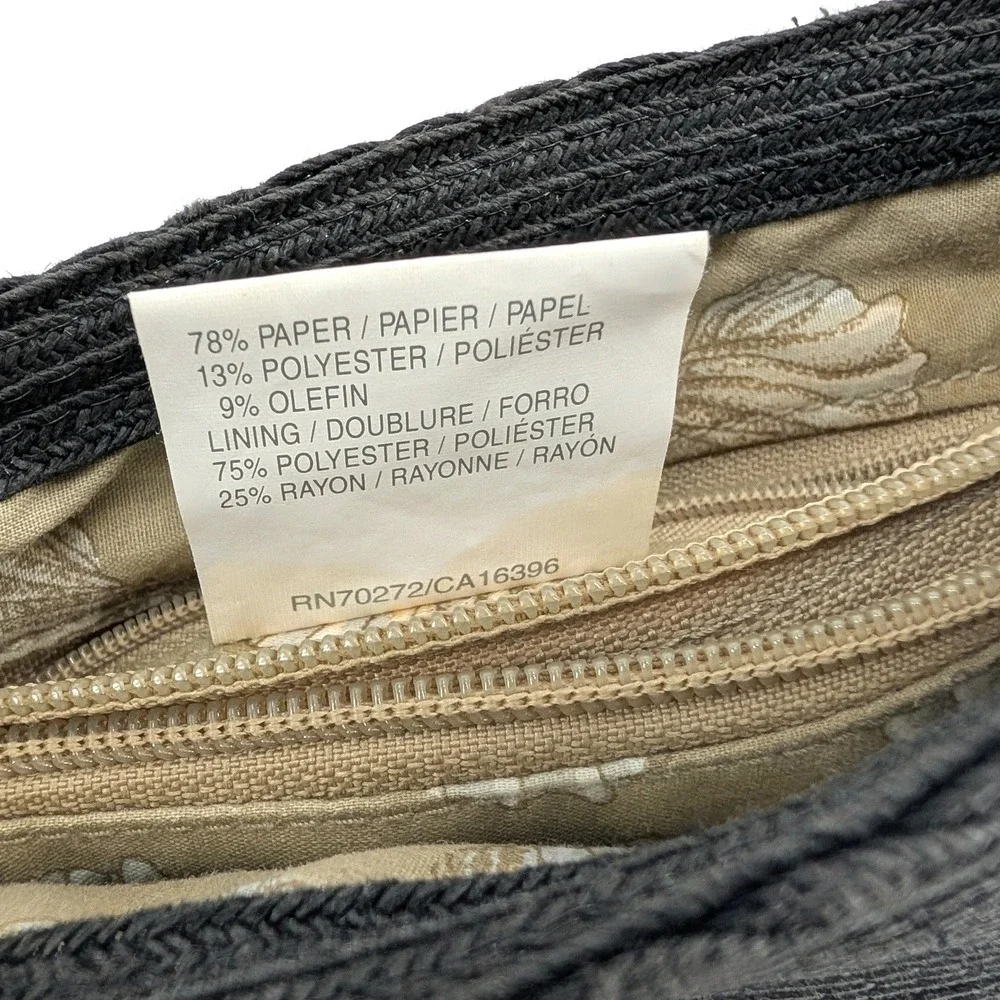 Liz Claiborne Black‎ Woven Straw Crossbody Bag Seashell Lining Small